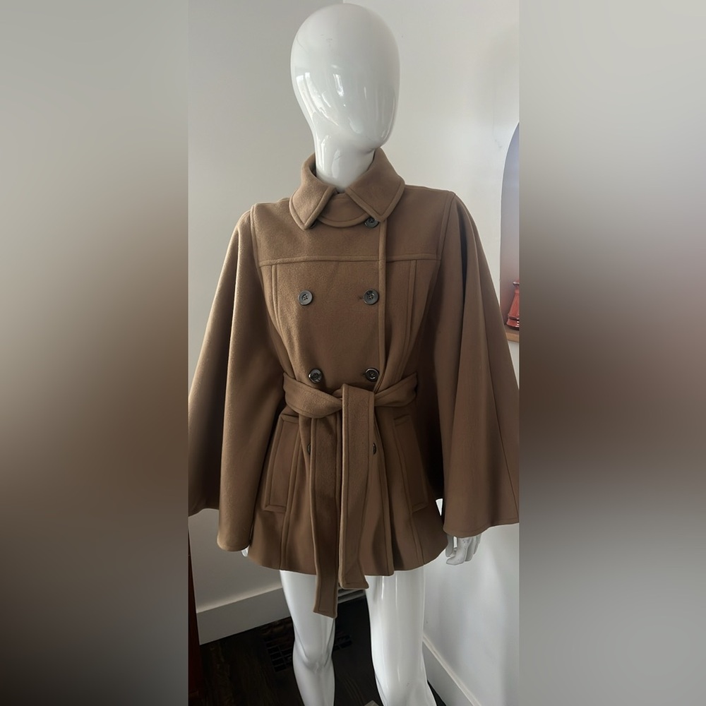 London Fog Tan Double-Breasted Wool Blend Cape Coat